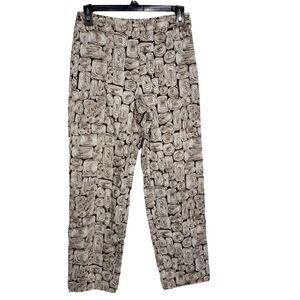 Talbots Stretch Women's Pants Size 4 Printed Brown White Mid Rise Cotton Blend